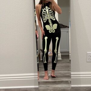 DOLLS KILL NWT XS Skeleton glow in the dark Print Black catsuit